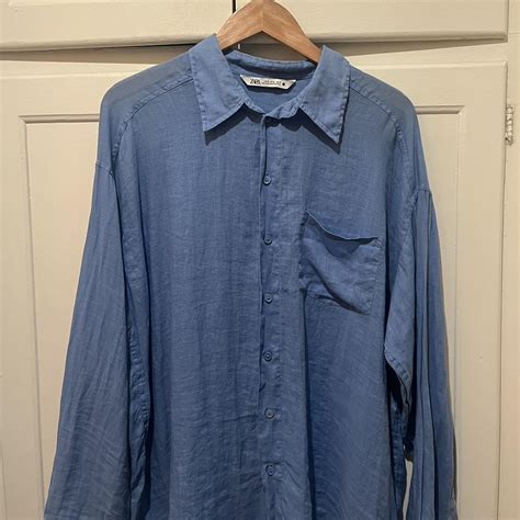 Zara Oversized Blue Shirt Size Xl Cute As A Depop