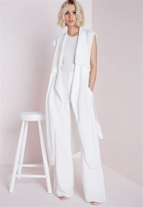 Missguided Sleeveless Belted Waterfall Duster White Osklen Feminino Moda Feminina Moda