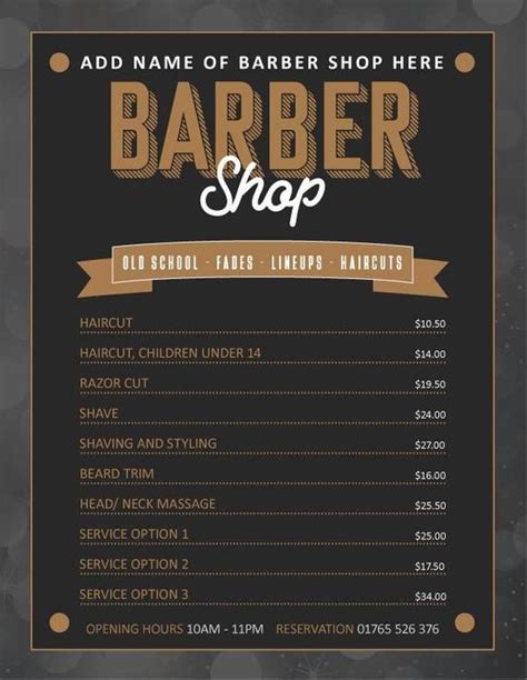 Barber Shop Price List Template Edit In Ms Word Yourself Etsy Lista