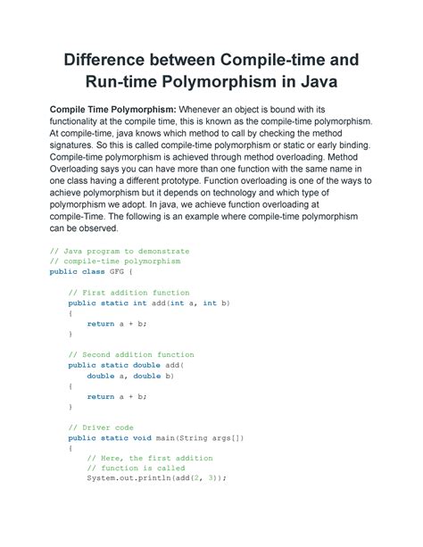 Difference Between Compile Time And Run Time Polymorphism In Java Difference Between Compile