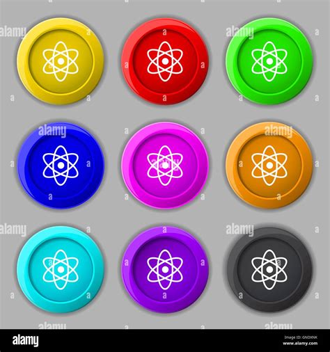 Atom Physik Symbol Zeichen Symbol Auf Neun Runden Bunten Kn Pfen