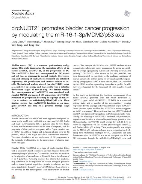 PDF CircNUDT21 Promotes Bladder Cancer Progression By Modulating The