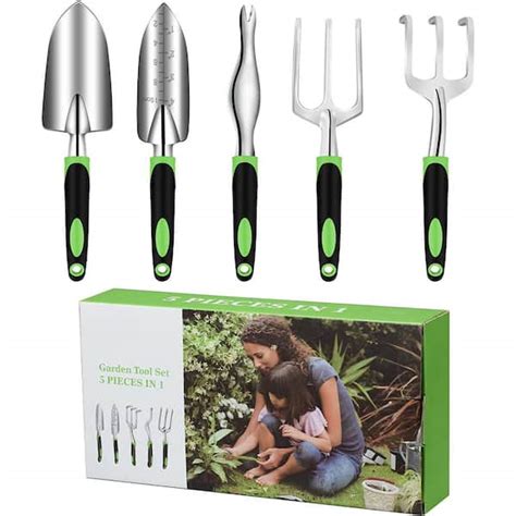 5 Piece Heavy Duty Cast Aluminum Gardening Hand Tools With Soft Rubber Anti Slip Ergonomic