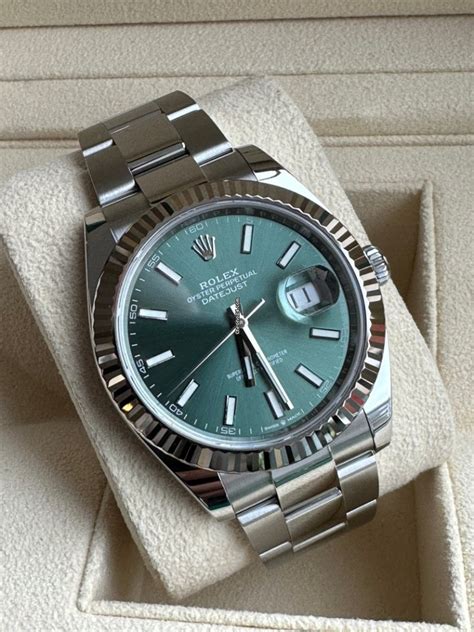 Rolex NEW 2022 Rolex Datejust Weissgold 41mm Oyster green grün for