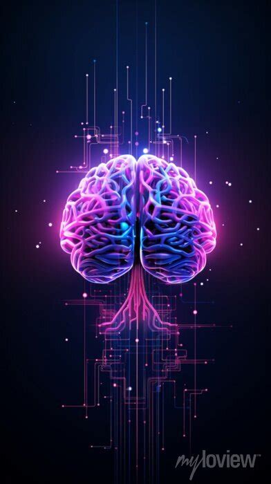 Glowing Human Brain Dark Purple Neon Vertical Background With Posters