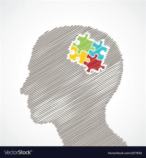 Sketch Man S Face With Puzzle Pieces In His Head Vector Image