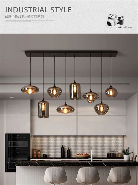 Modern Kitchen Island Smoke Grey Glass Ball Hanging Lamp Restaurant