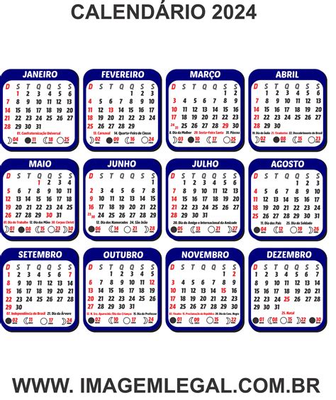 Base De Calendário 2024 Png Azul Com Feriados Para Imprimir E Fazer