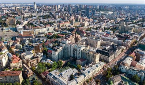 Aerial Top View Of Kiev City Skyline From Above Kyiv Center Downtown