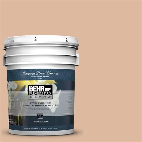 Behr Premium Plus Ultra 5 Gal Ppu3 9 Pumpkin Cream Satin Enamel Interior Paint And Primer In