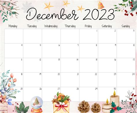 Editable December 2023 Calendar Happy Christmas Happy New Year