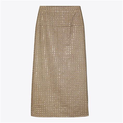 Tory Burch Layered Hand Done Mirrorwork Skirt Mystic Gray Editorialist