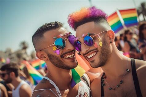 Premium Ai Image Beautiful Couple Celebrating On The Beach At Lgbtq