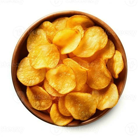 Bowl Of Crispy Wavy Potato Chips Or Crisps Isolated On A White