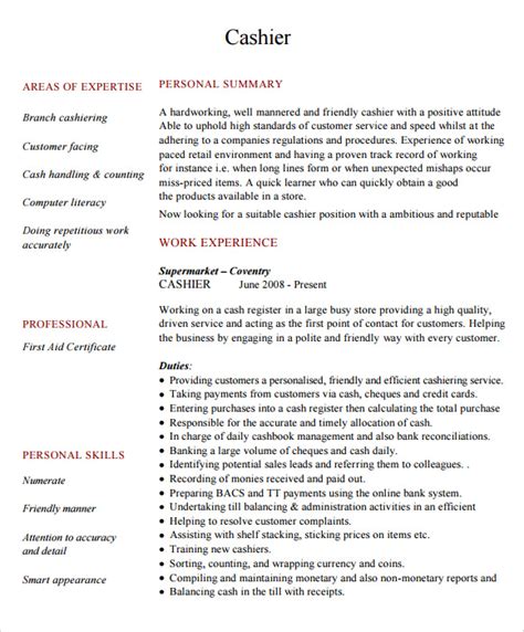 Free 5 Sample Cashier Resume Templates In Pdf