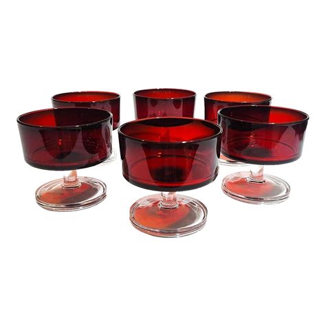 1970s Luminarc Cavalier Ruby Red Champagnedessert Cups Set Of 6
