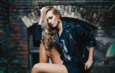 Обои Girl Hair Look Blonde Leather Jacket Olya Alessandra Andreas