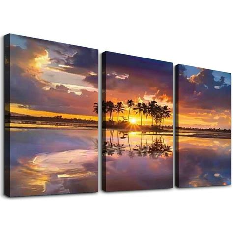 COMIO Ocean Canvas Wall Art Decor Beach Coastal Scene Artwork Palm