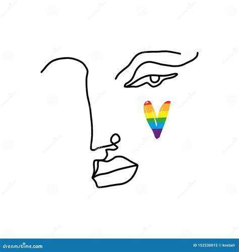 Hand Drawing Human Face Line Art In Cubism Style With Lgbt Flag Lesbian Gay Bisexual