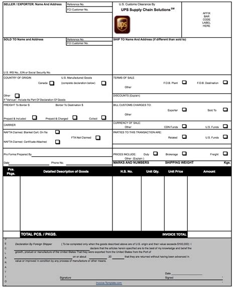 Ups International Commercial Invoice Invoice Template Ideas