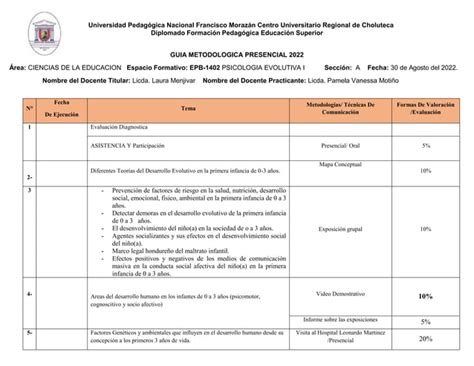 PLANIFICACION PSICOLOGIA EVOLUTIVA I Docx