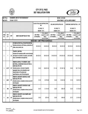 Fillable Online BID TABULATION FORM CITY OF EL PASO Fax Email Print