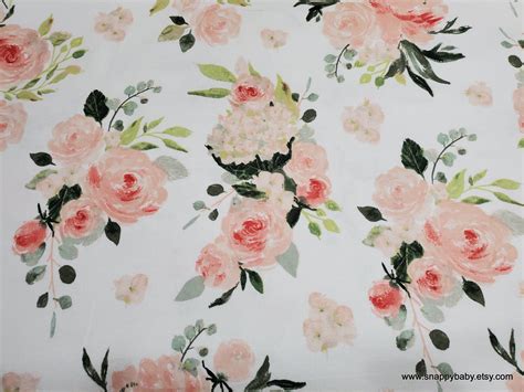 Flannel Fabric Coral White Floral By The Yard Etsy Flannel