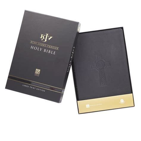 Black Premium Leather Large Print Thinline Bible with Thumb Index - KJ ...