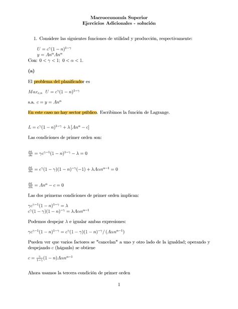 Guia Adicional Solucion B Macroeconom A Superior Ejercicios