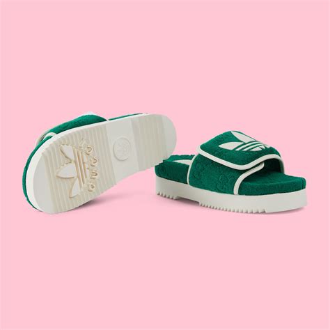 Adidas X Gucci Womens Gg Platform Sandal In Green Cotton Sponge