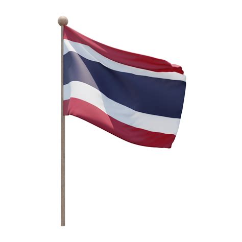 Thailand 3d Illustration Flag On Pole Wood Flagpole 11234573 Png