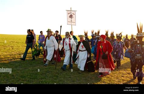 Druids At The Summer Solstice Stonehenge At Dusk UK Europe Stock Photo ...