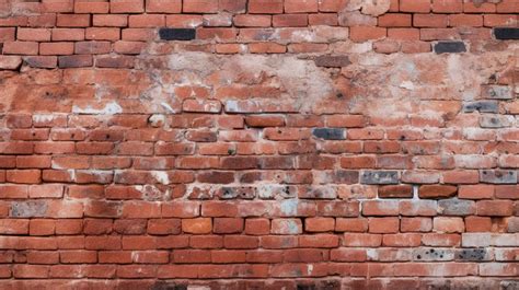 Masonry Close Up Of Red Colored Panoramic Texture On An Aged Brick Wall