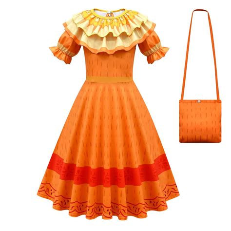 Encanto Pepa Madrigal Girls Midi Pleated Dress Ruffle Cosplay Princess