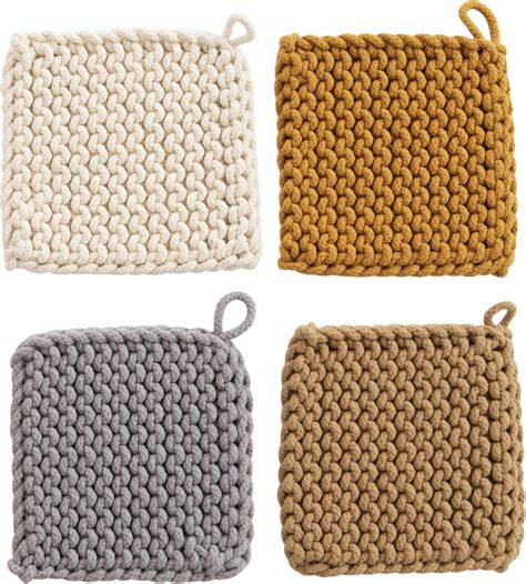 Amazon Creative Co Op Square Cotton Crocheted Potholders Hot Pads