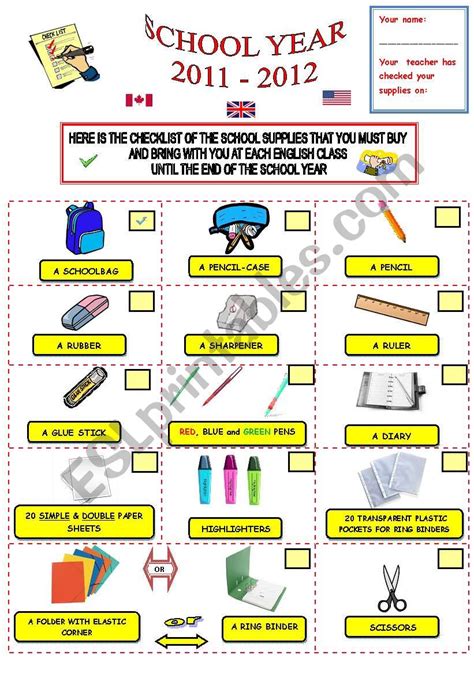 School Supplies Checklist Poster