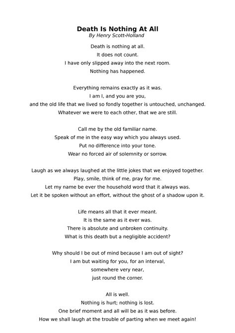 Dead Is Nothing At All Poem Death Is Nothing At All By Henry Scott Holland Death Is Nothing