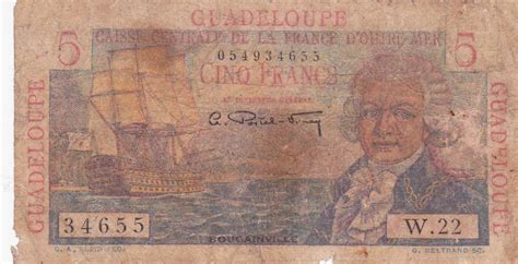 Guadeloupe 5 Francs 1947 Used Currency Note KB Coins Currencies