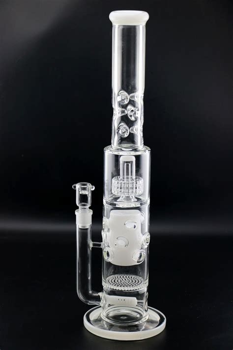 2017 Big Glass Bong 7mm Thick White Four Perc Water Pipe Honeycomb And Birdcage Diffuser Water