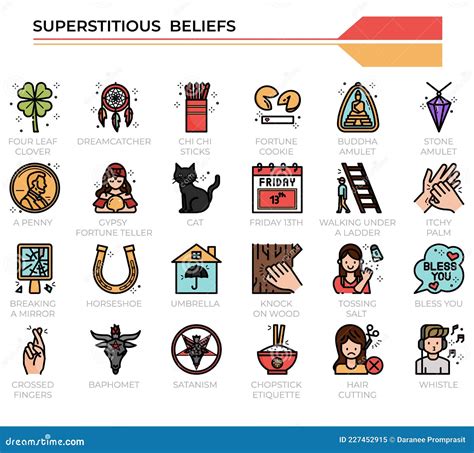 Superstitious Beliefs Icon Set Cartoon Vector