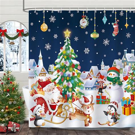 Christmas Tree Shower Curtain Xmas Tree Present Boxes Miracle Night