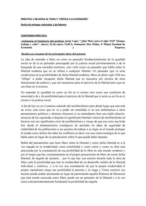 PRÁ Ctica 1 Relativa AL TEMA 3 PRÁCTICA 1 RELATIVA AL TEMA 3 CRÍTICA