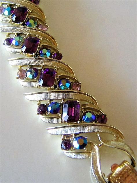 CORO BRACELET Purple Rhinestones Gold Tone Vintage Costume Etsy