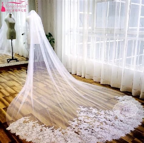 Weiß Hochzeit Schleier Lange 175cm Spitze Appliques Freies Verschiffen