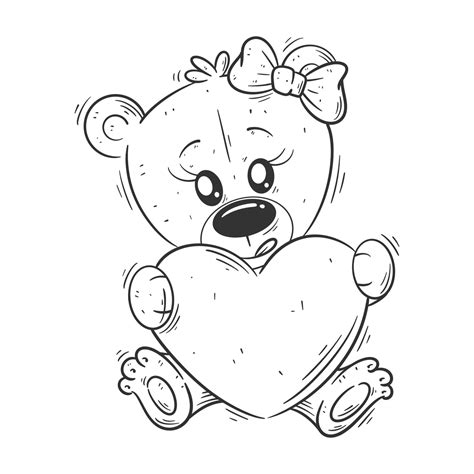 Cute Bear Sitting Hugging Heart For Coloring 27526941 Vector Art At