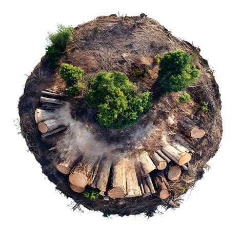 Deforestation and clearing of land of wood used to build log cabins