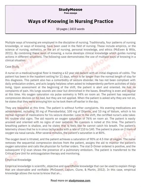 Ways Of Knowing In Nursing Practice Free Essay Example