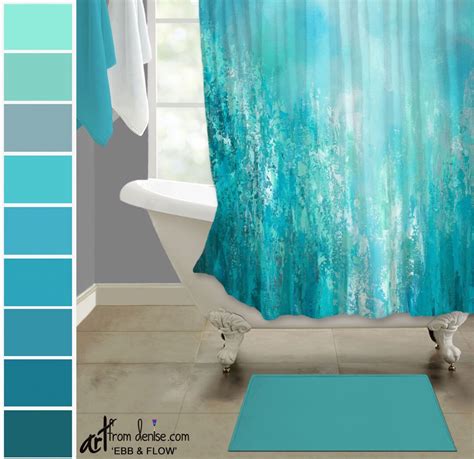 Aqua Gray And Teal Shower Curtain Abstract Fabric Shower Stall Decor