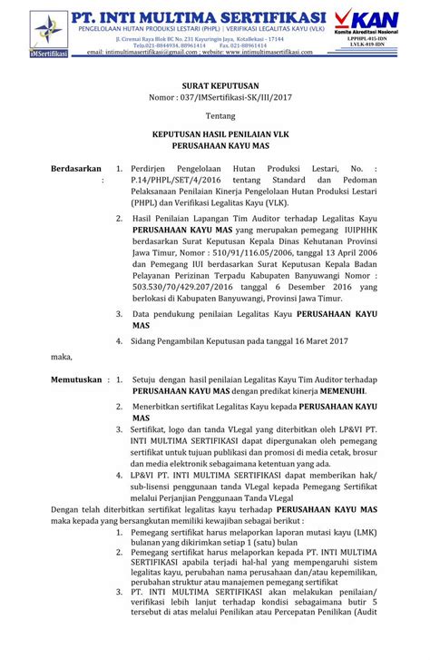 Pdf Surat Keputusan Keputusan Hasil Penilaian Vlk Lingkungan S