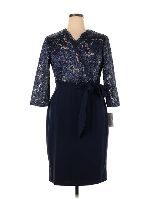 Alex Evenings 100 Nylon Solid Navy Blue Cocktail Dress Size 16 78